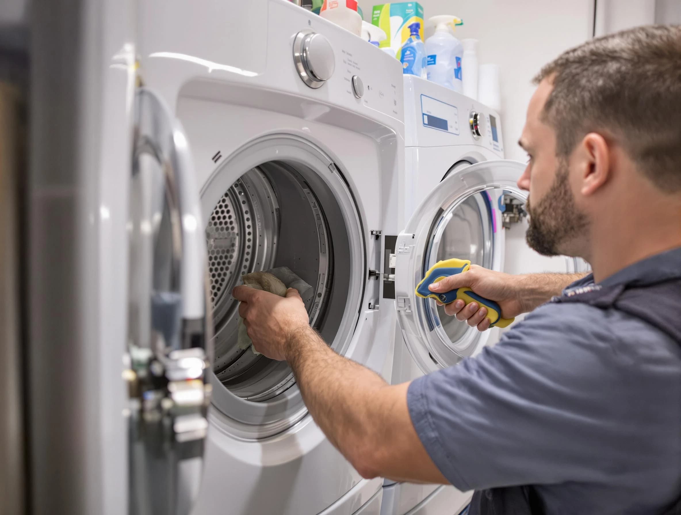 Murrieta Dryer Vent Cleaning specialist removing lint buildup from a dryer lint trap system in Murrieta