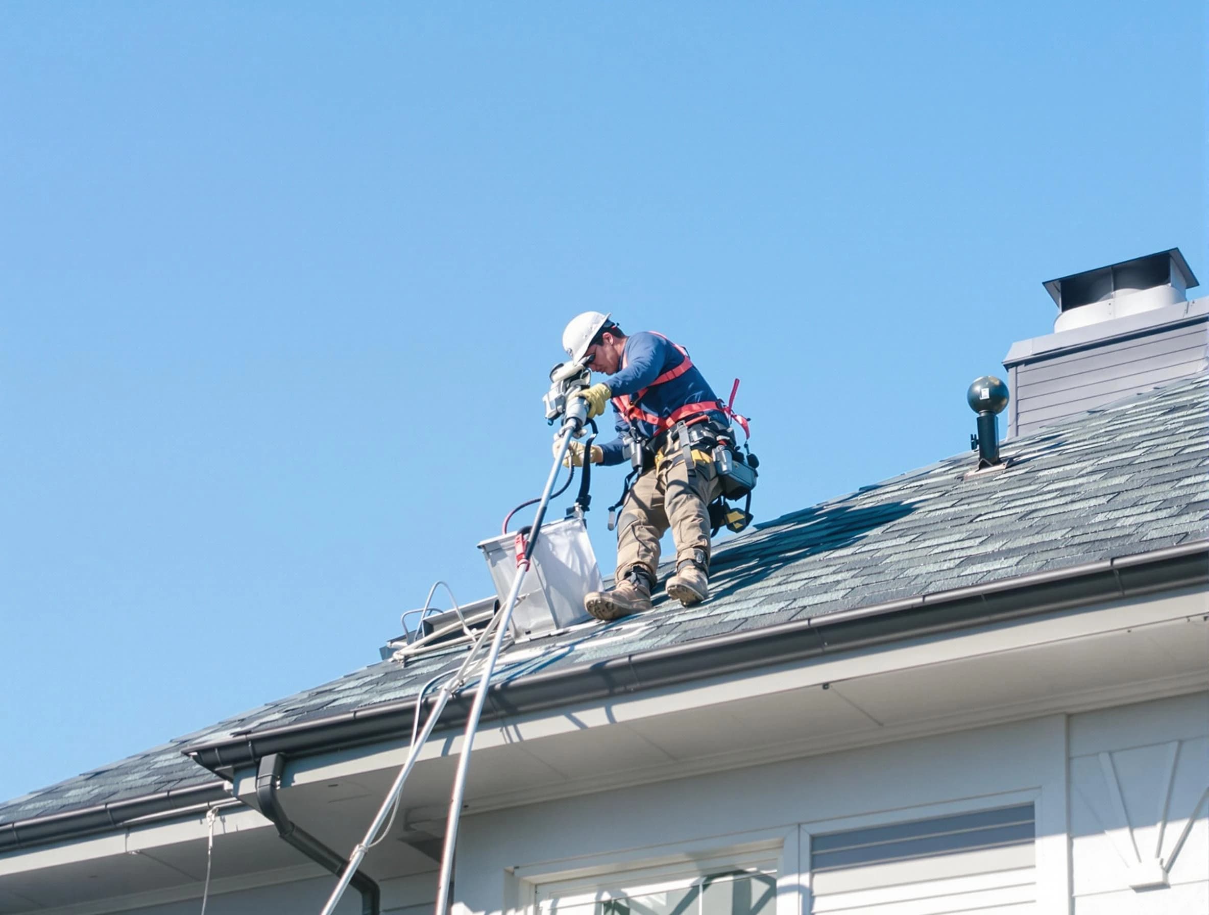 Murrieta Dryer Vent Cleaning certified technician cleaning a roof-mounted dryer vent system in Murrieta