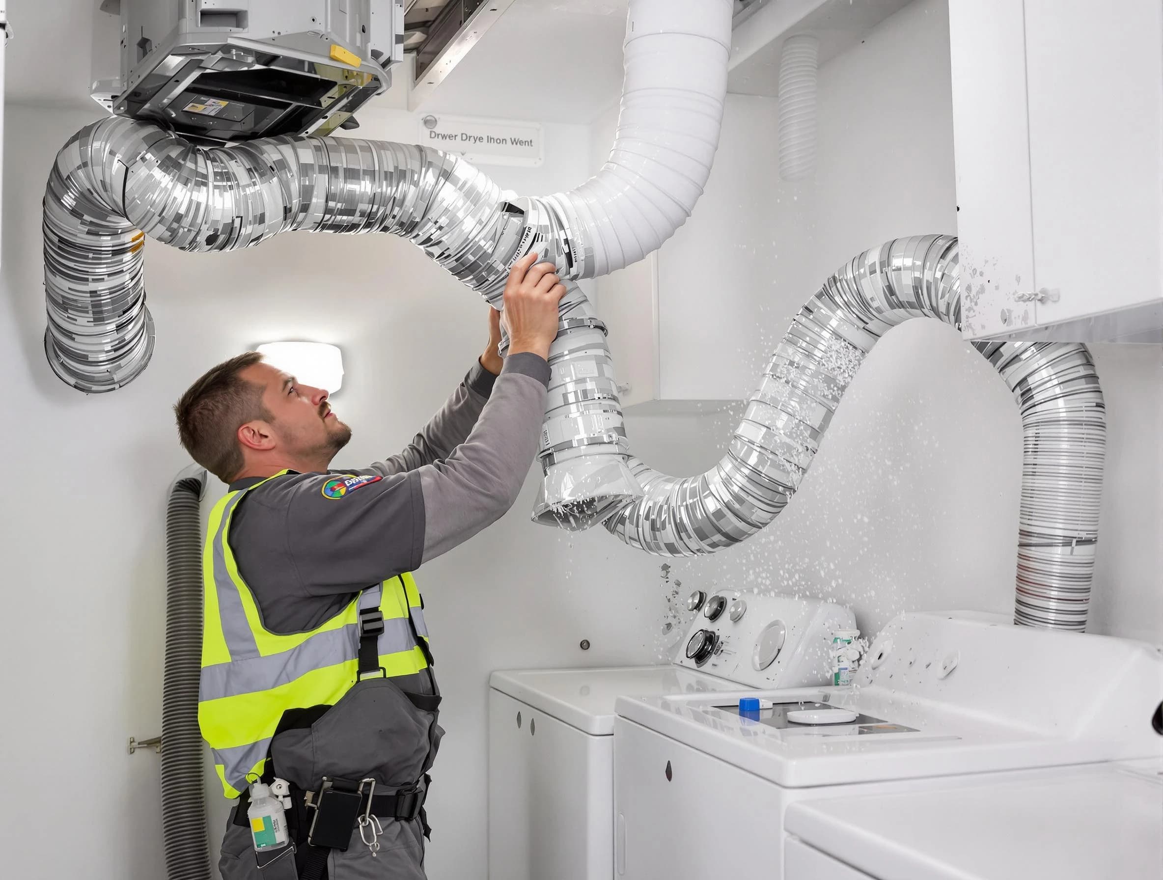 Murrieta Dryer Vent Cleaning technician performing detailed dryer exhaust vent cleaning at a home in Murrieta
