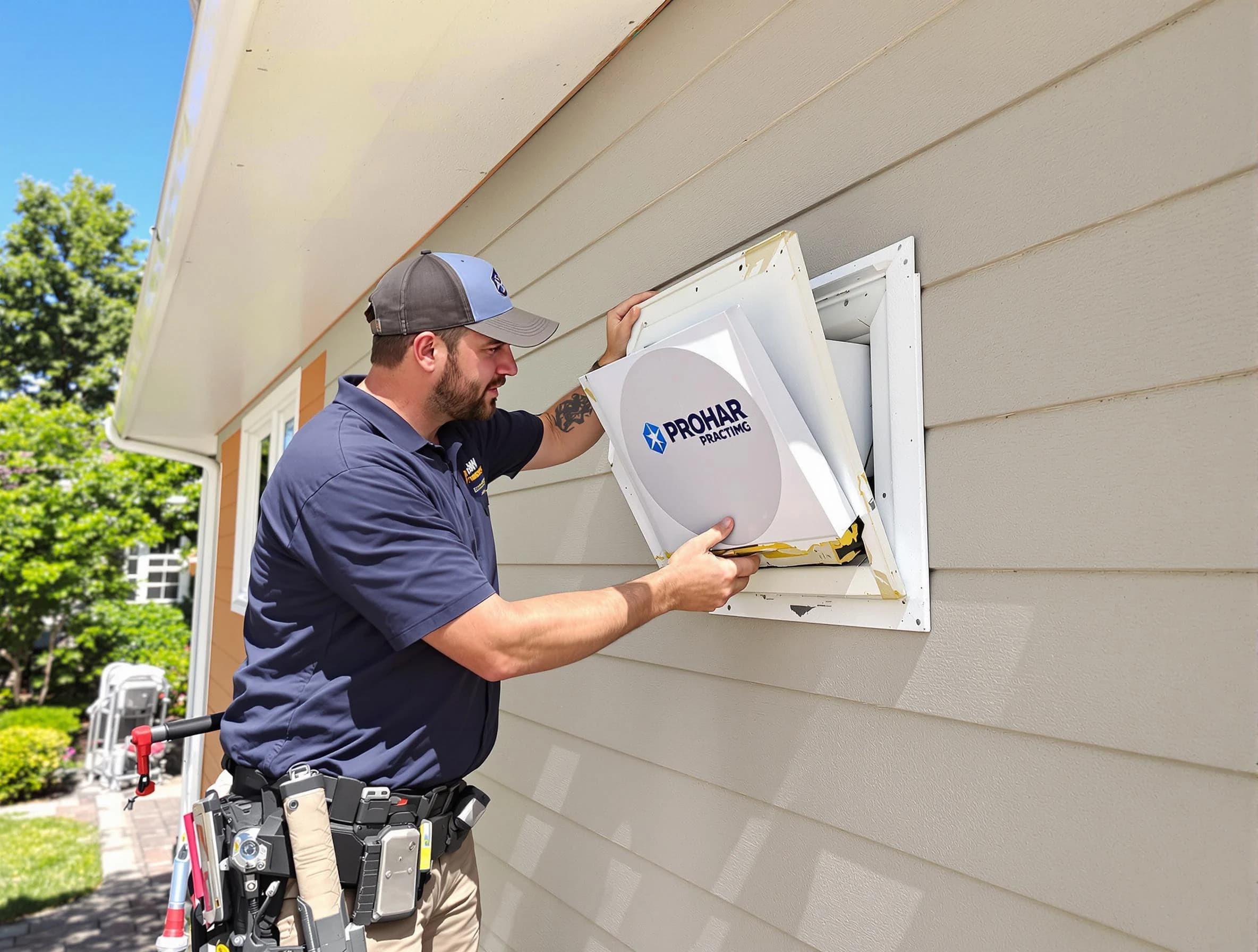 Murrieta Dryer Vent Cleaning technician installing a new protective dryer vent cover on a home in Murrieta