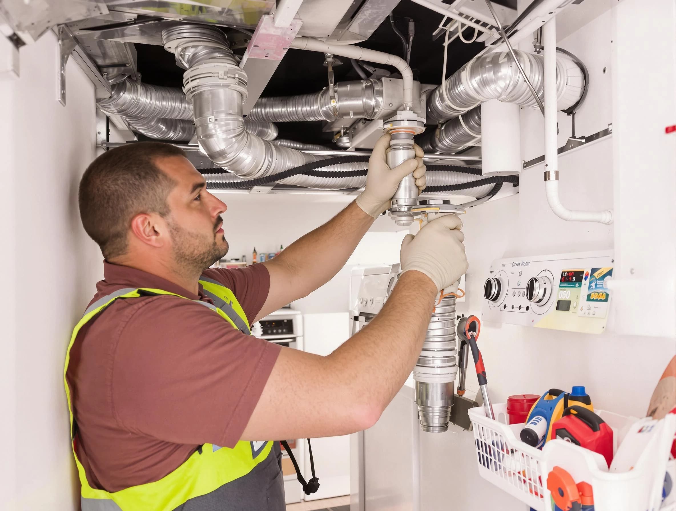 Murrieta Dryer Vent Cleaning expert performing both repair and installation work on a dryer vent system in Murrieta