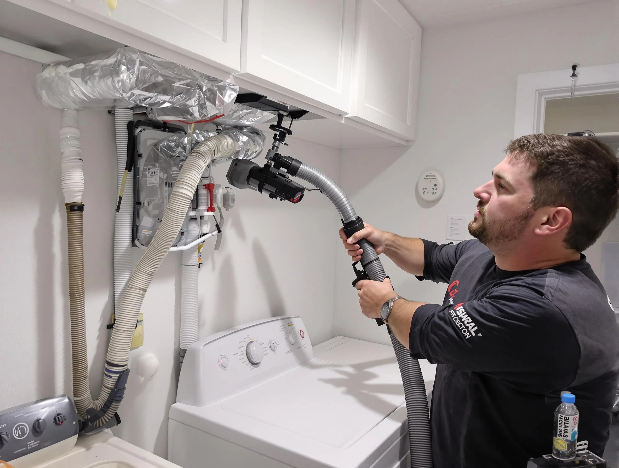 Murrieta Dryer Vent Cleaning certified technician performing safety-focused gas dryer vent cleaning in Murrieta